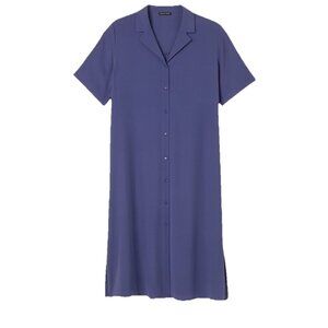 Eileen Fisher Women's Silk Georgette Crepe Shirtdress Blue NWT Sz Med MSRP $378